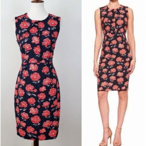 Banana Republic Pencil Dress 10 Red Black Ivory Floral Sleeveless Washable NEW - Picture 5 of 14